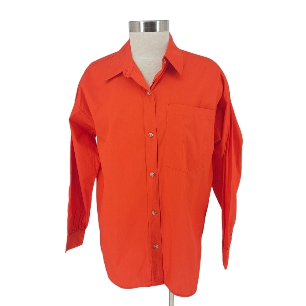 GB Gianni Bini Shirt Orange Long Sleeve Button Up Collared Oversized Top Small